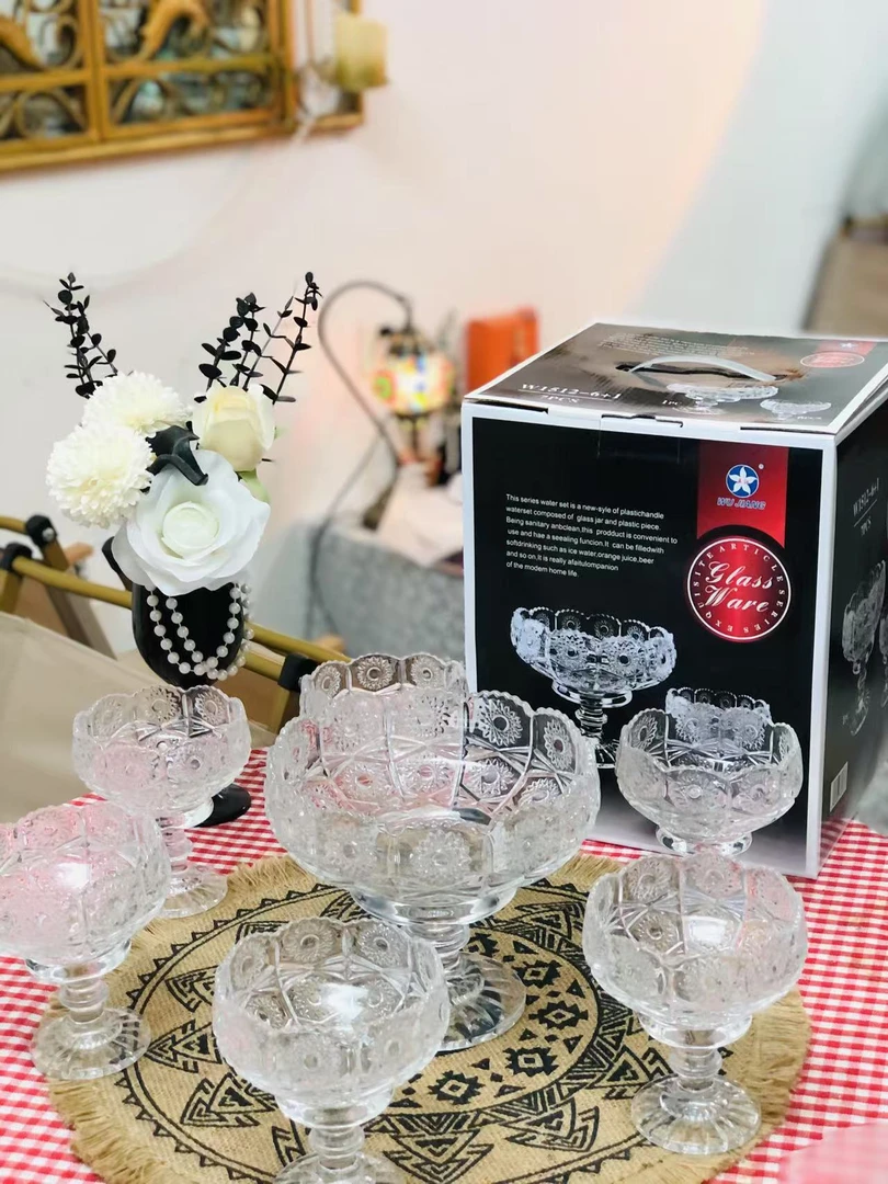 （hasoy新疆包邮）网红水果干果套装浮雕透明玻璃7件套桌子套装