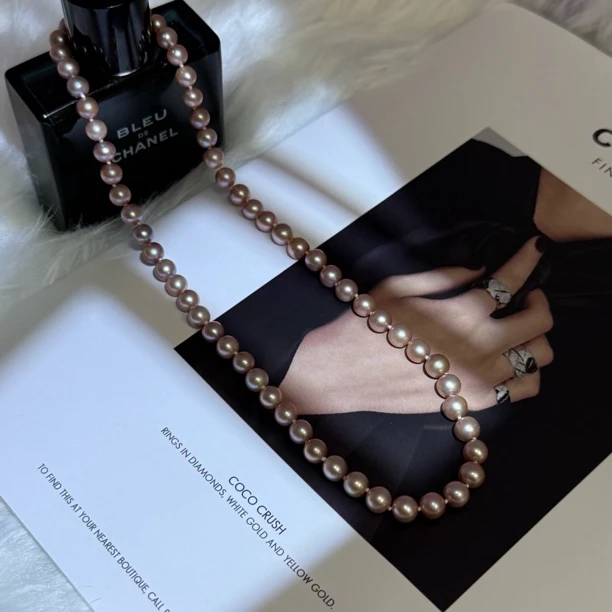 【粉黛】极光天然淡水无核珍珠项链6-8mm自己戴送妈妈礼物时尚减龄