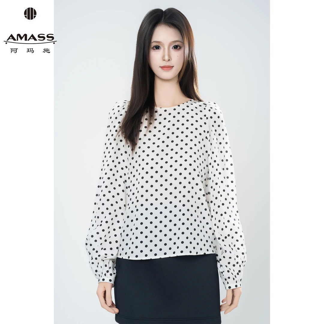 AMASS/阿玛施新款春夏长袖气质时尚圆领休闲百搭波点衬衫 5301128
