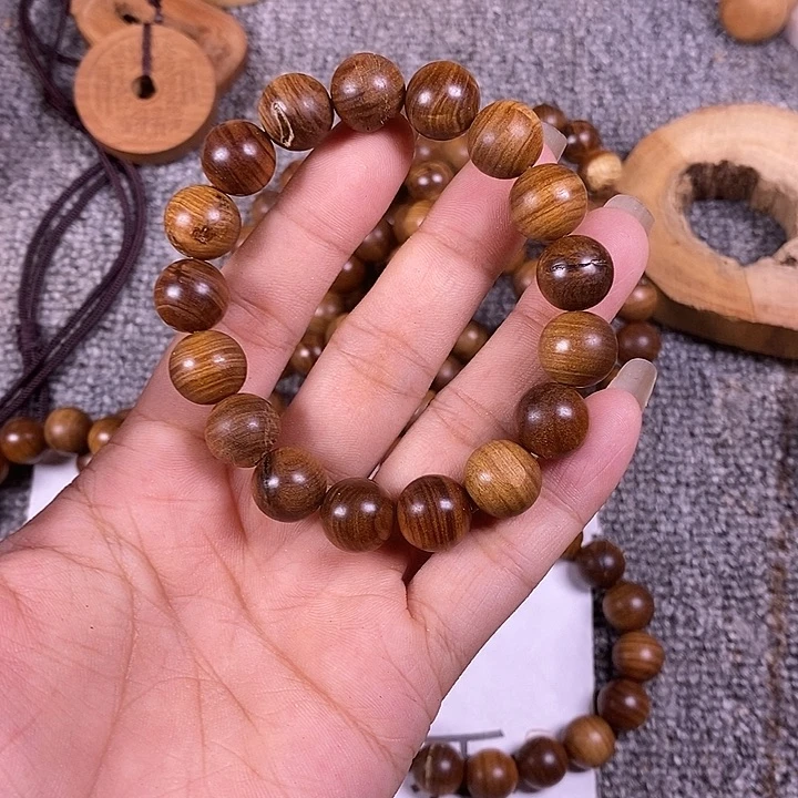 檀香木手串/手链老山檀香黑肉横纹1.2沉水瑕疵珠