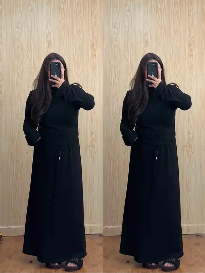 大码黑色磨毛高领打底衫半身裙两件套时尚休闲连衣裙