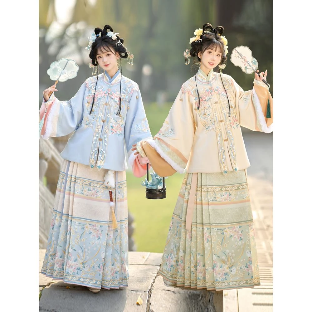 池秋记汉服【暖冬】明制加绒刺绣短袄云肩日常秋冬拜年服马面套装