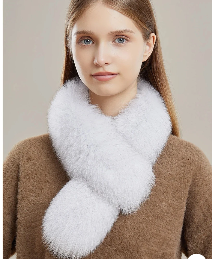 狐狸毛围巾男女同款冬季整皮保暖双面毛围脖獭 兔毛内衬毛毛领子