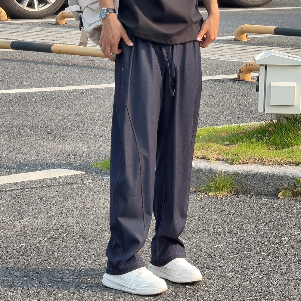 丝光冰纱凉感丹宁蓝冰丝牛仔裤子男夏季薄款阔腿宽松直筒男休闲裤