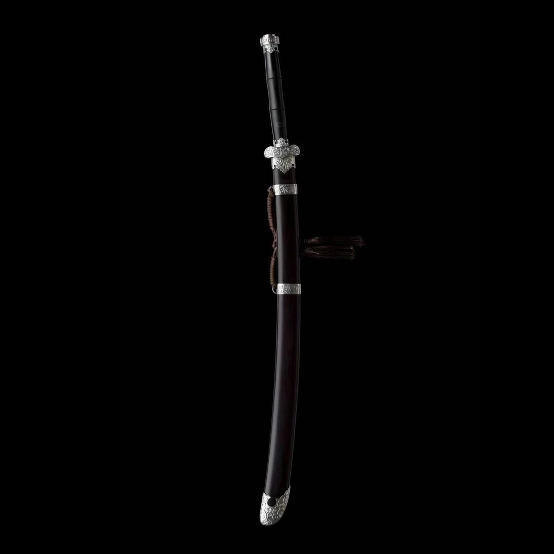 黑金古刀七枚合夹钢白铜装黑檀木鞘龙泉收藏摆件（冯渊刀剑）未开刃