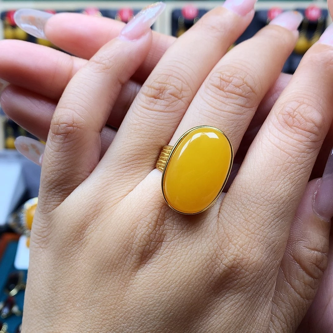 蜜蜡银S925镶嵌戒指戒指