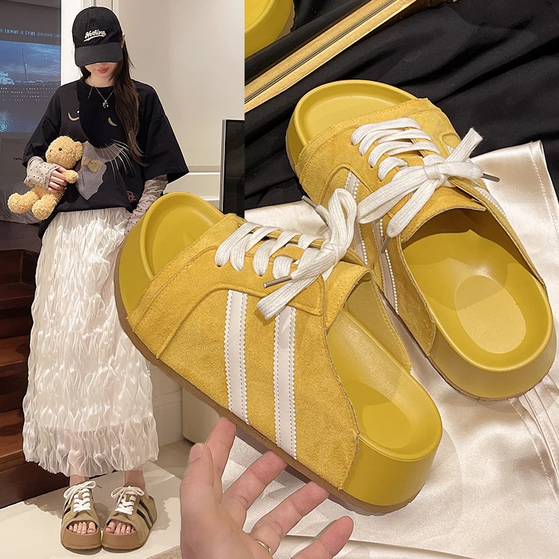 2025新款夏季透气时尚百搭厚底半拖学生女士包头软底半拖鞋