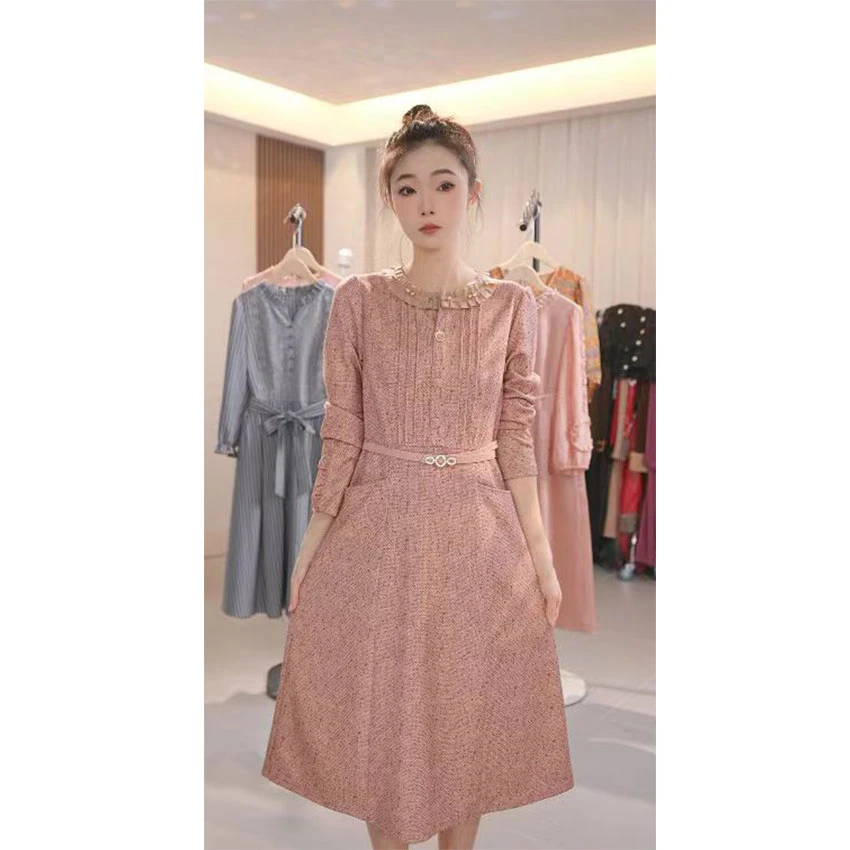 L605 高端时尚小香风连衣裙女中长款2024秋季新款气质显瘦收腰裙