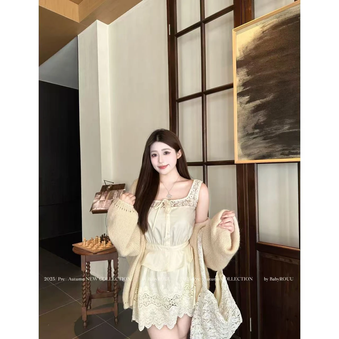 ZJ怡770952【小汀兰】镂空蕾丝套装裙女甜梦纯欲法式小众背心半裙