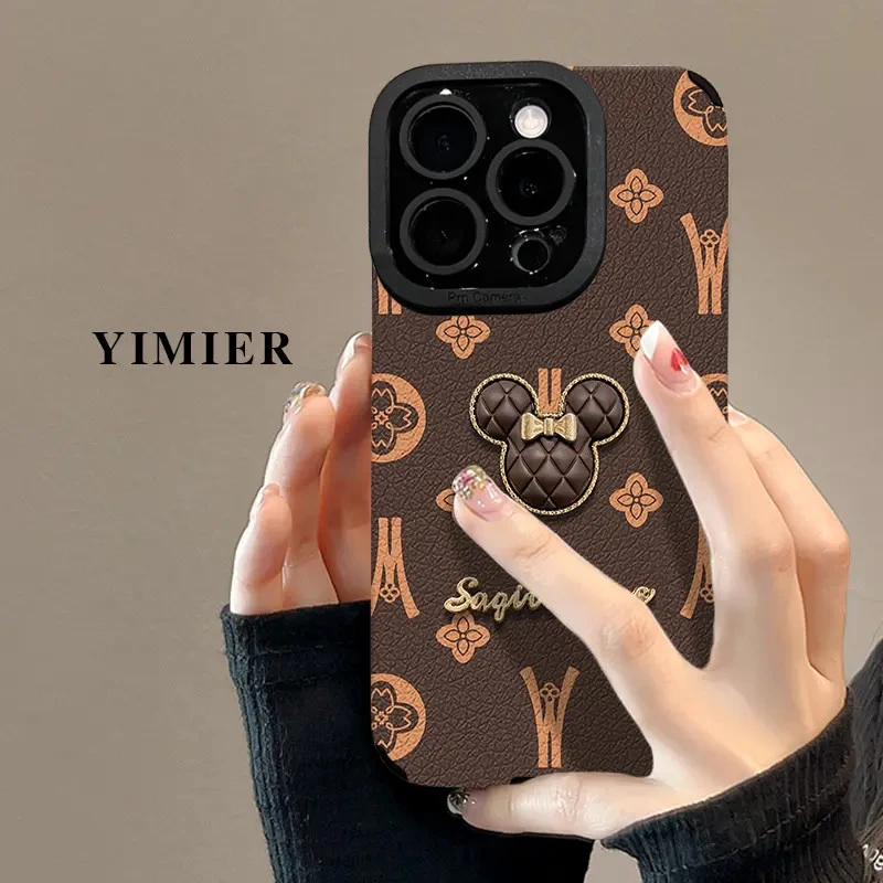 米奇公仔适用苹果15华为vivo/oppo小米iPhone16pro瞳眼羊皮手机壳