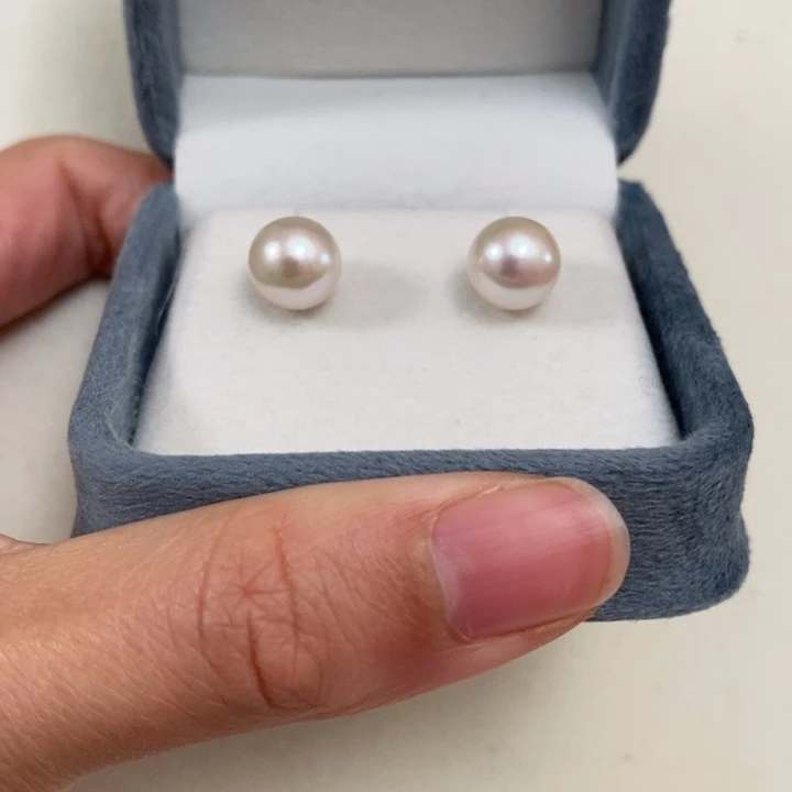 淡水珍珠耳饰银S925镶嵌9-10