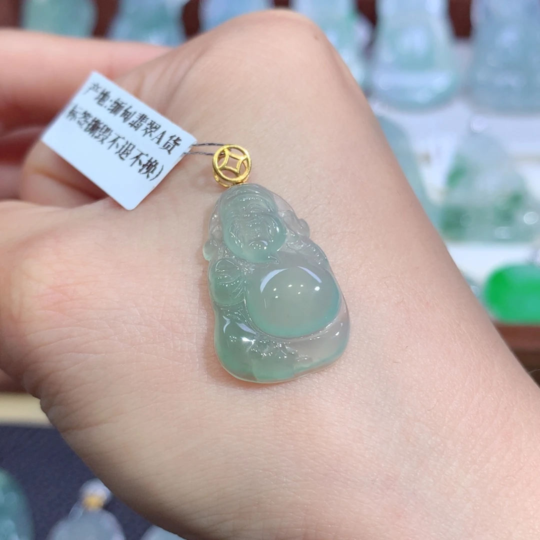 吊坠(不含链)18K金镶嵌翡翠天然缅甸A货翡翠揭阳工财神爷