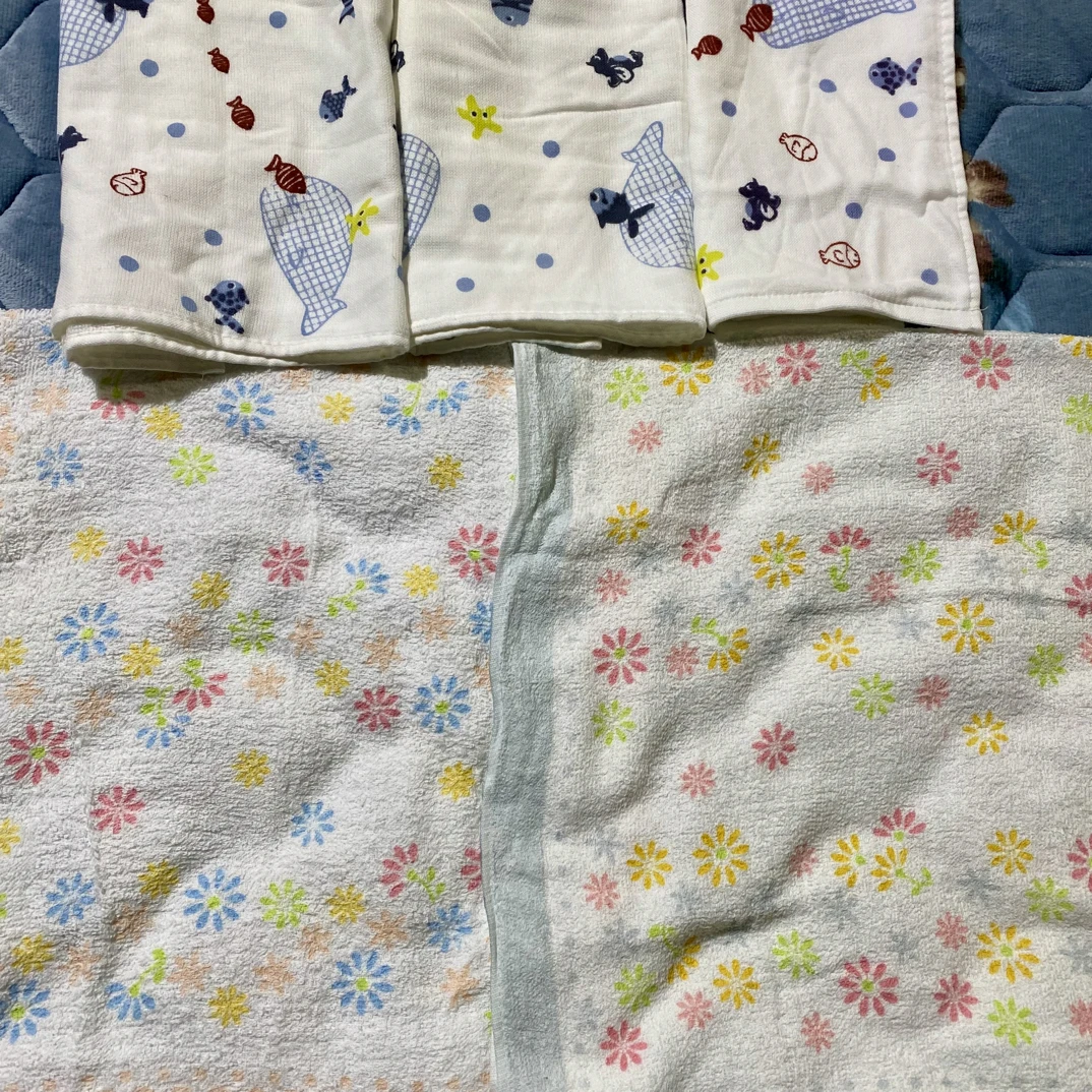 纯棉印花薄款毛巾5条微瑕