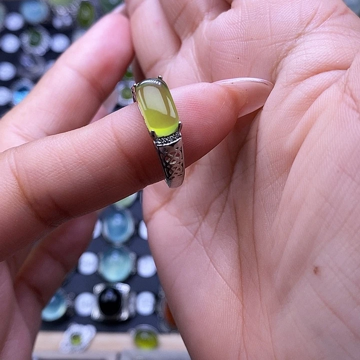 岫玉戒指银S925镶嵌事**此