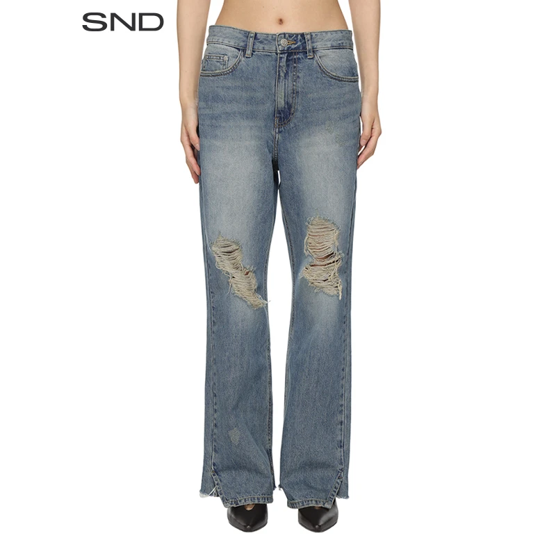 【OPEN YY 设计师品牌】SND PS25 破洞宽松直筒牛仔裤