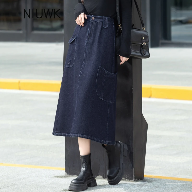 深蓝色牛仔半身裙女2025新款春秋季a字裙显瘦高级感长裙工装裙子
