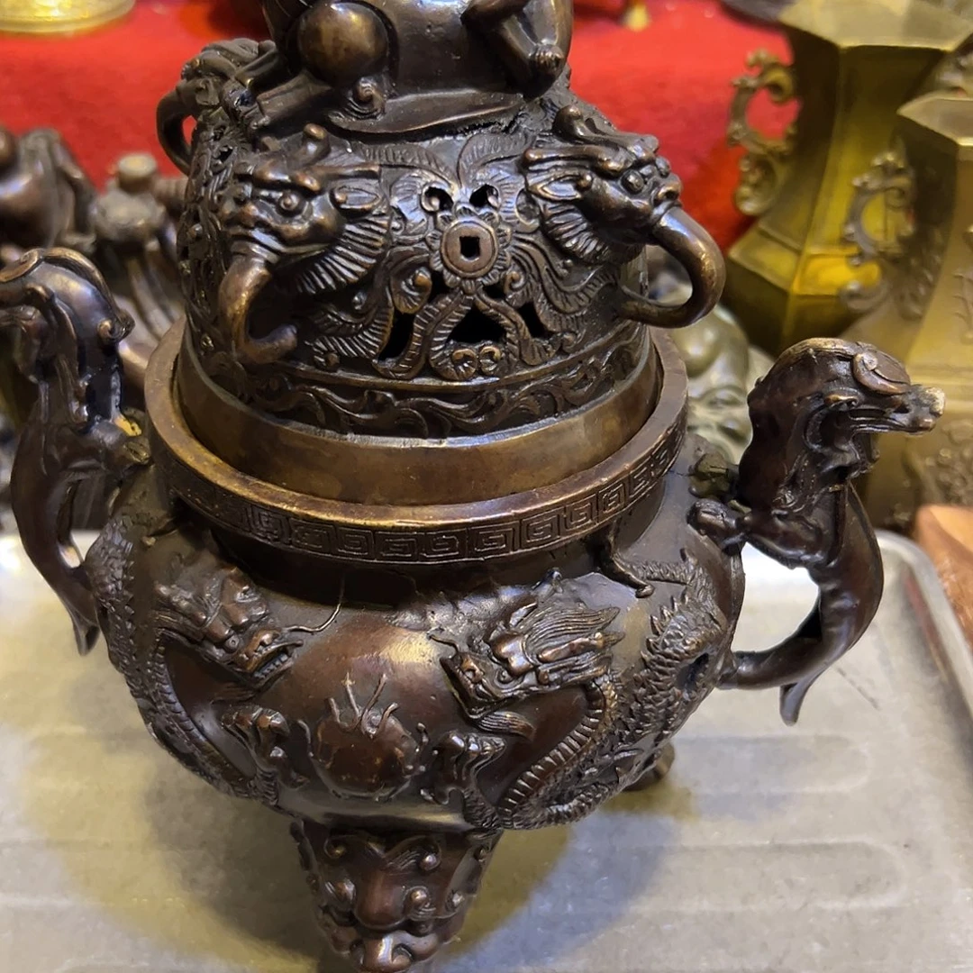 太***柏黄铜摆件，文房摆件工艺品