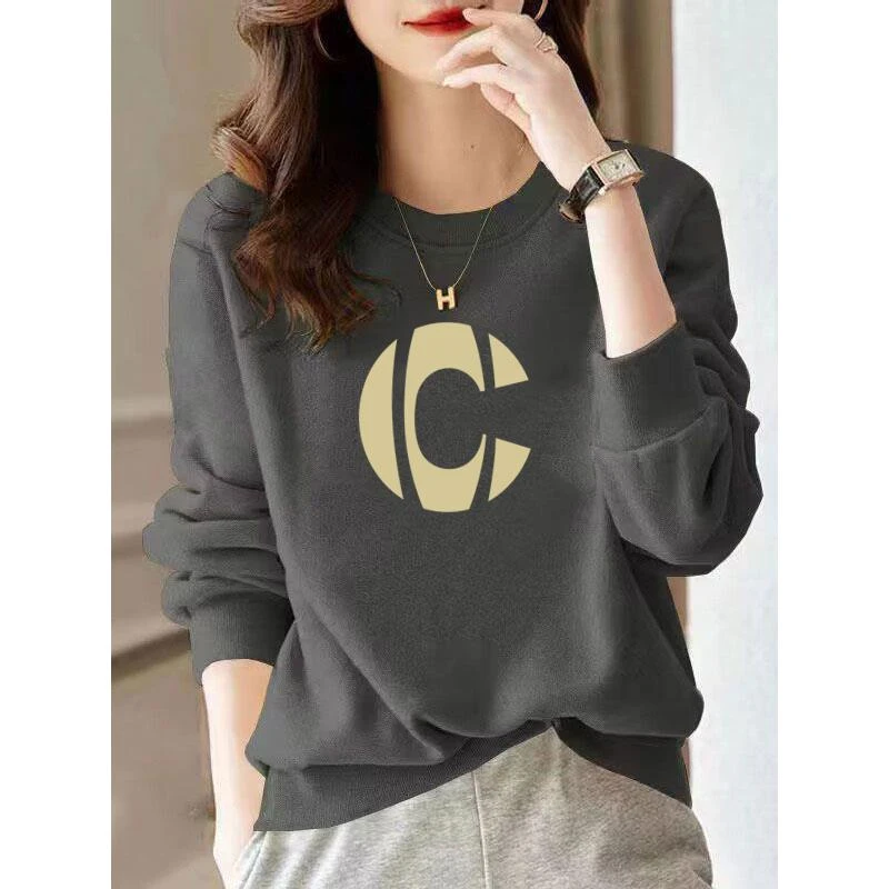 韩版圆领卫衣女士2025秋冬季新款无帽小个子上衣宽松洋气时尚女装