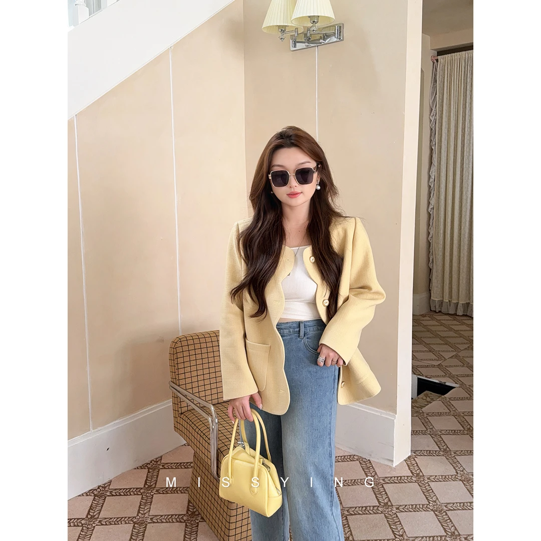 应小姐【银杏手札】微胖大码显瘦时尚设计感气质简约短款小香风外套