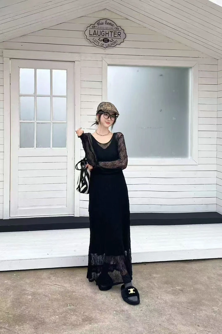 蕾丝气质显瘦收腰初秋轻奢高级感女人味连衣裙减龄鱼尾装套装6649