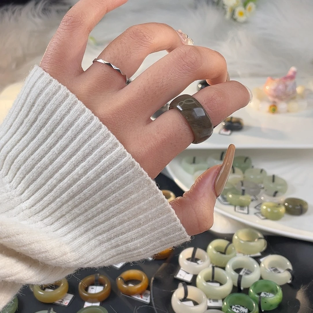 和田玉未镶嵌戒指U85咖啡糖17.0mm