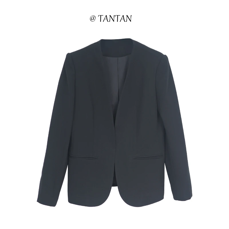 TANTAN   醋酸无领极简气质时尚休闲百搭西装695
