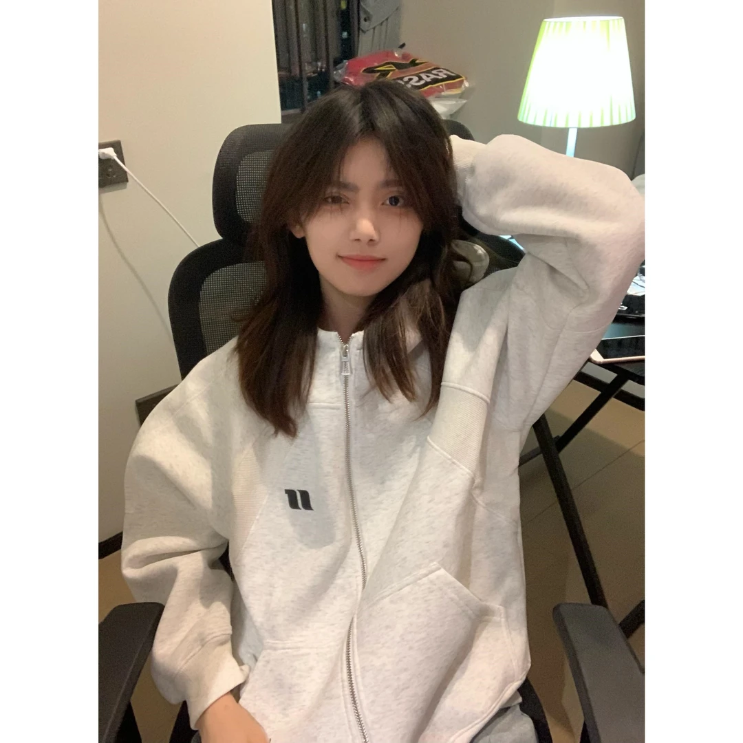 潮牌重磅拉链卫衣女秋冬2025新款美式休闲宽松情侣连帽开衫外套