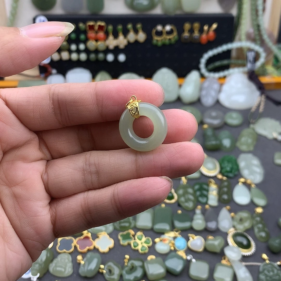 和田玉银S925镶嵌吊坠(不含链)