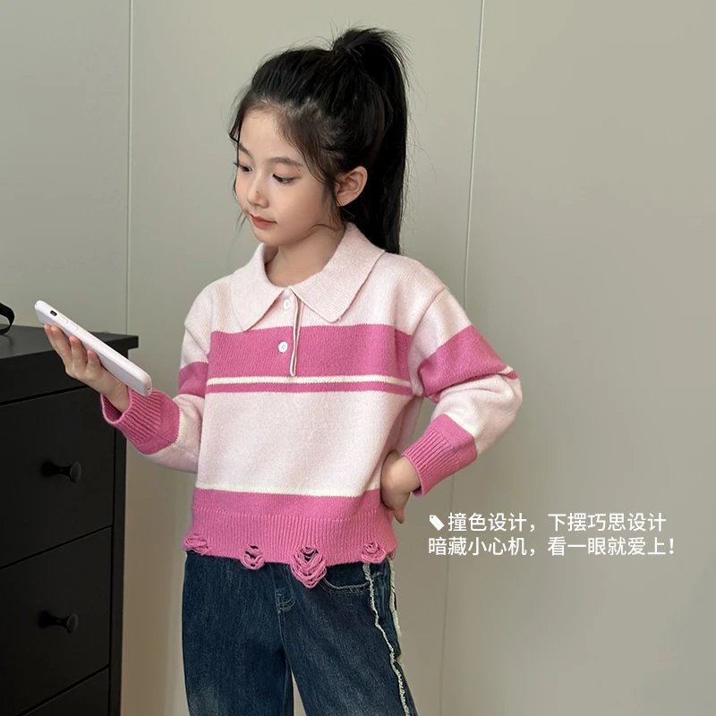 陈大猪女童秋冬新款洋气时髦POLO领上衣套头衫GID322013-LUSON