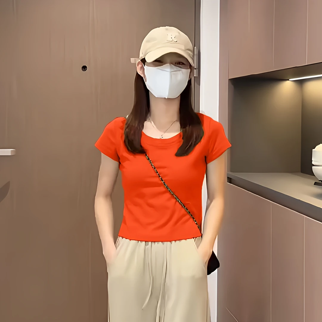 短袖女夏2025新款纯色正肩t恤韩系修身简约百搭网红洋气炸街女装