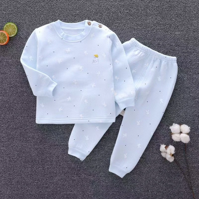 儿童三层保暖加厚夹棉秋冬季秋衣秋裤肩扣款套装宝宝秋衣打底