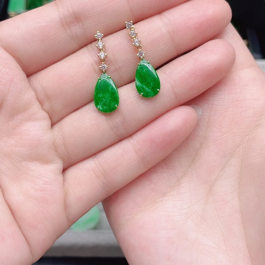 翡翠耳饰18K金镶嵌天然翡翠