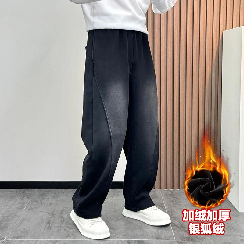 2025冬季美式高街直筒弯刀裤男士时尚高级感阔腿裤宽松百搭休闲裤