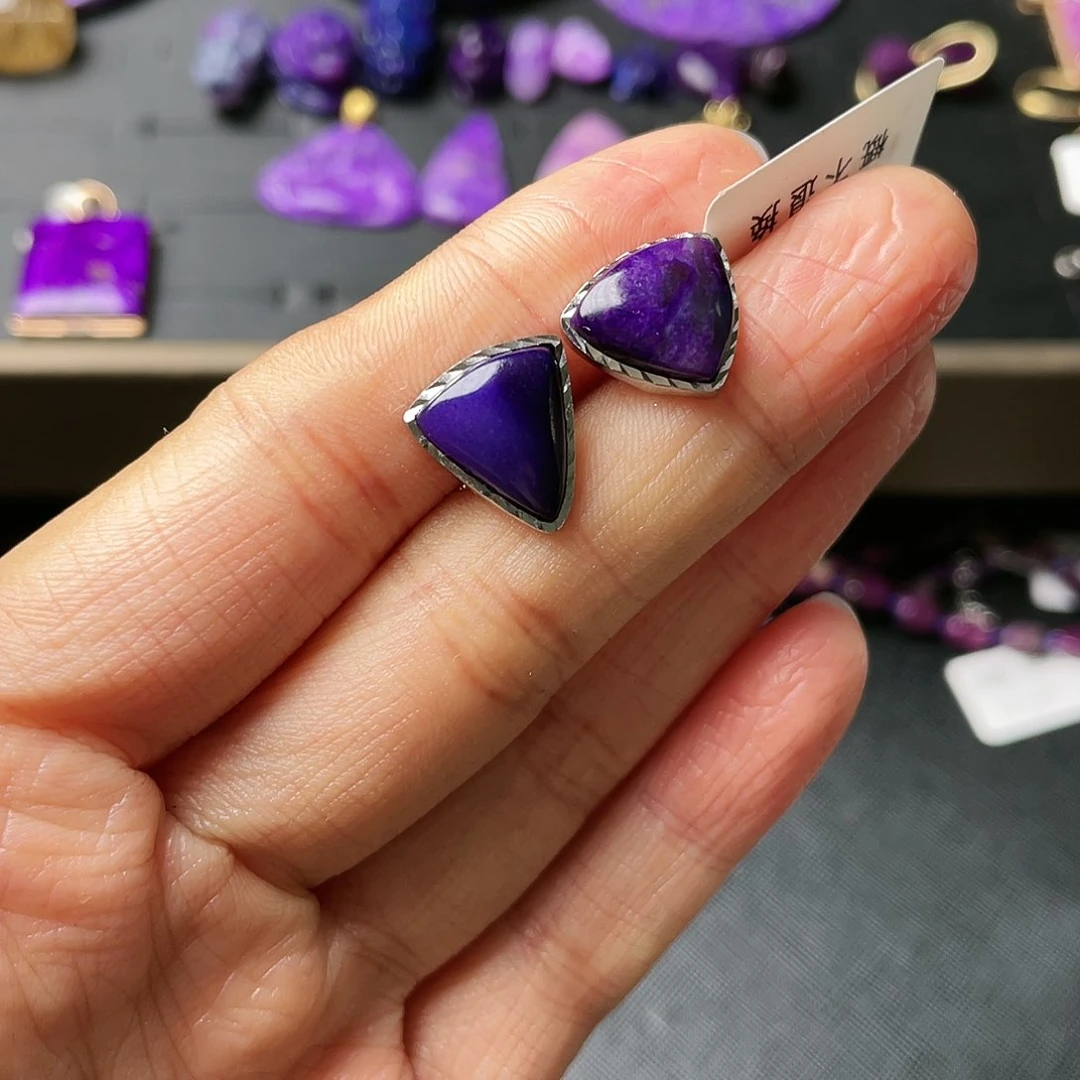 苏纪石（舒俱来）耳钉银S925镶嵌