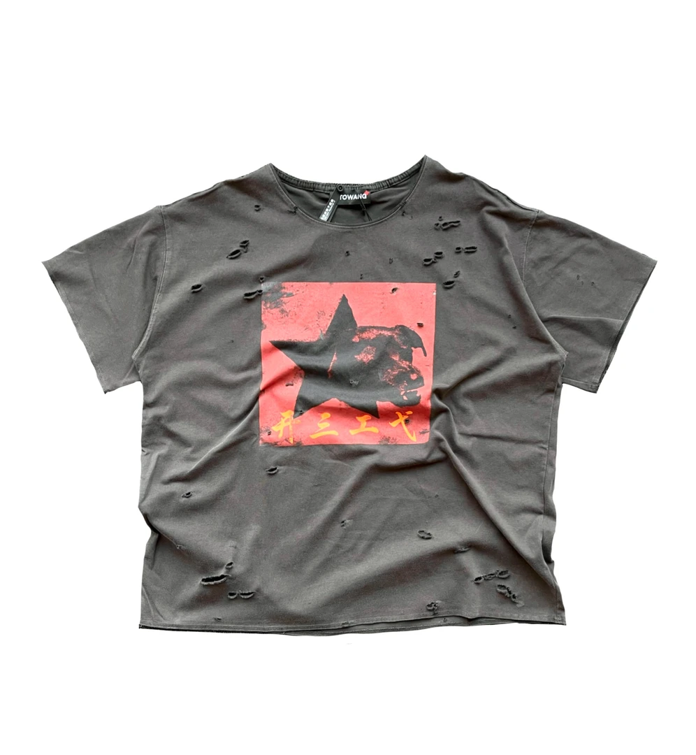 INTOWANG 25SS「拒绝形式主义」宽松水洗做旧印花破坏内搭表现性T