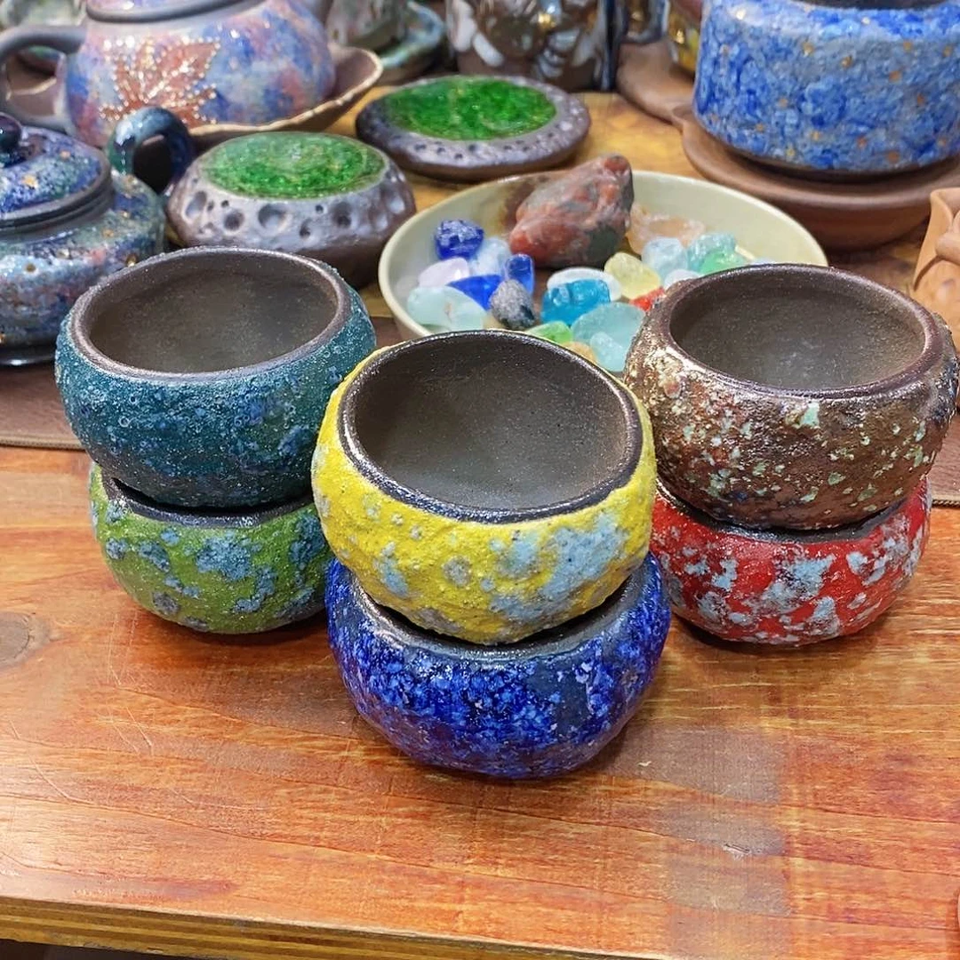 粗陶志野柴烧茶器6个