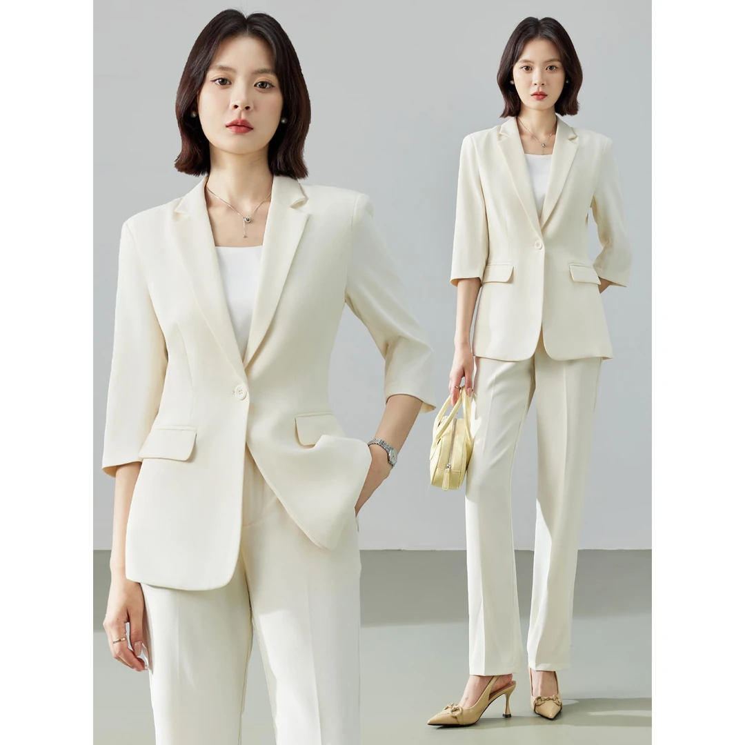 西装套装女2025夏季新款时尚高端修身七分袖百搭职业西服外套薄款