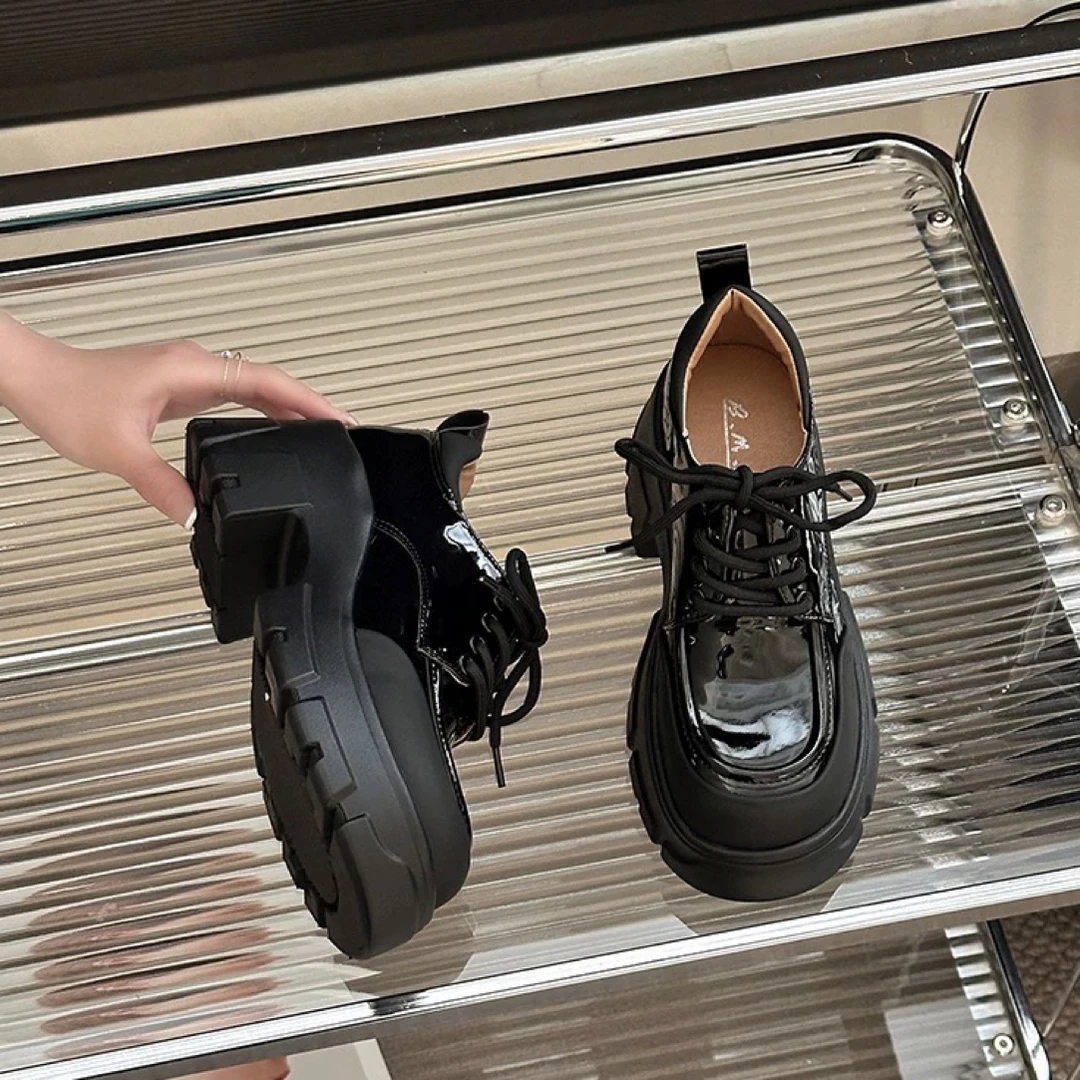 乐福鞋女百搭厚底系带小皮鞋2025春新款英伦风法式软底单鞋高跟鞋