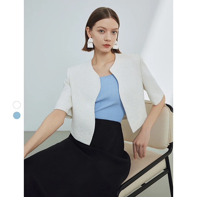 朗姿法式设计感小众别致小香风短款外套女夏季新款气质欧若风