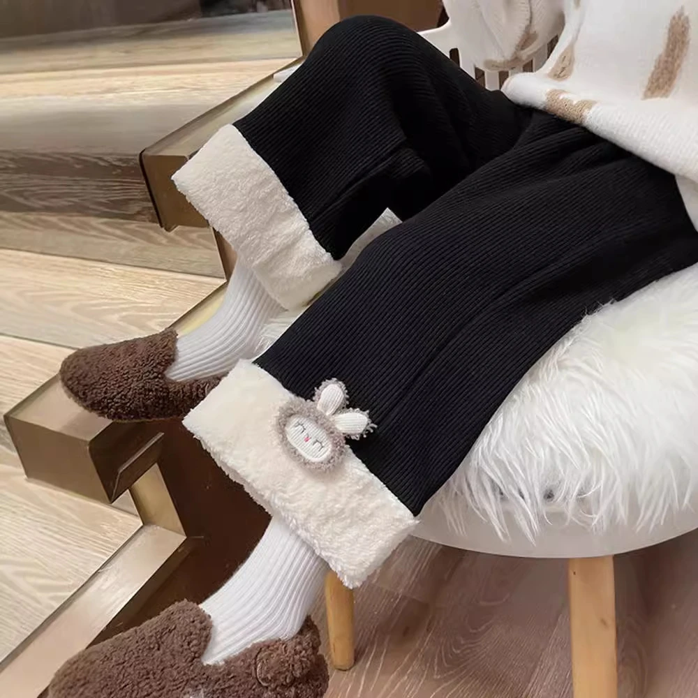 女童加绒加厚秋冬款裤子毛绒保暖阔腿长裤小香风宽松女宝宝休闲裤