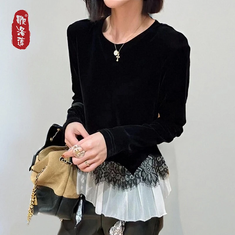 欧洲站千金风丝绒小香风A字版T恤2025秋冬新款时尚百搭好看上衣潮