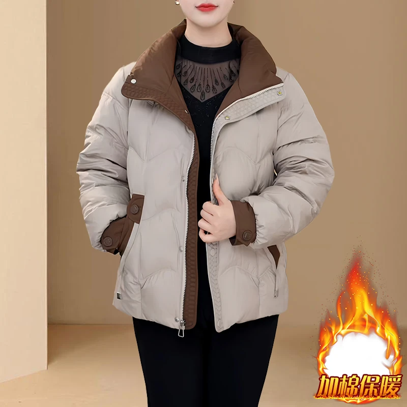 加厚保暖中年妈妈短款羽绒棉服女2025冬季新款小个子休闲棉衣外套