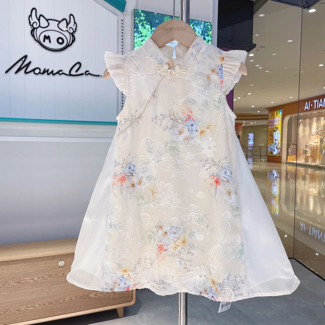 MOMOCO夏季2025新款女童国风新中式旗袍素雅连衣裙77630470131