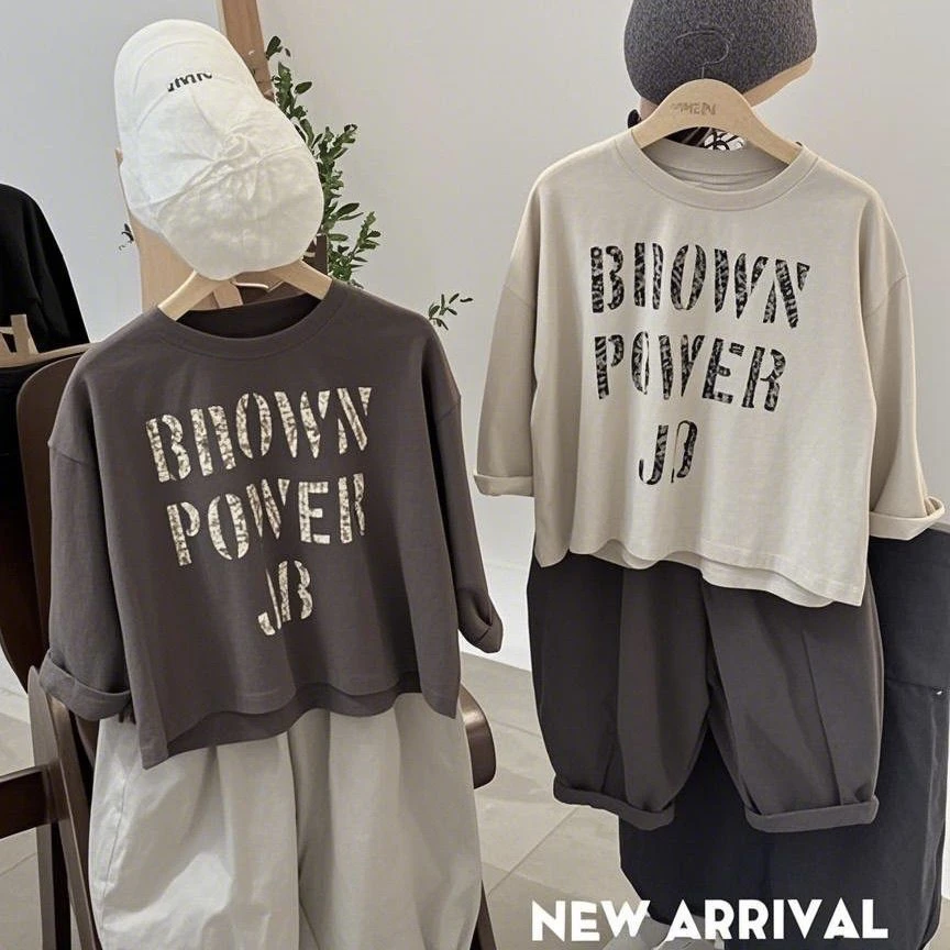 儿童春装长袖T恤2025新韩版男童女童休闲字母上衣圆领宽松打底衫