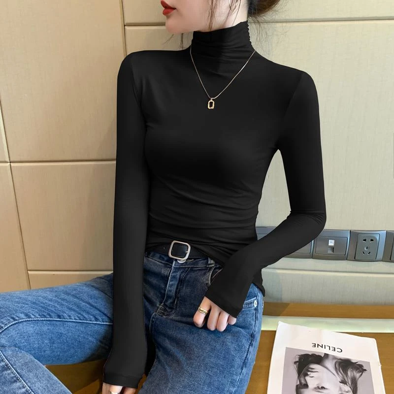 莫代尔高领打底衫女内搭早初秋2025新款黑色洋气时尚高级感上衣薄