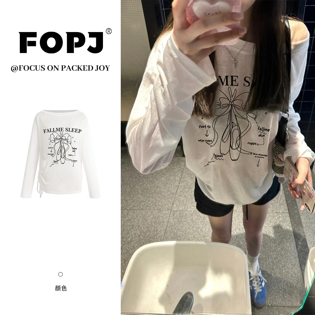 FOPJ夏季美式印花长袖T恤女时尚潮流防晒罩衫韩版设计感圆领上衣