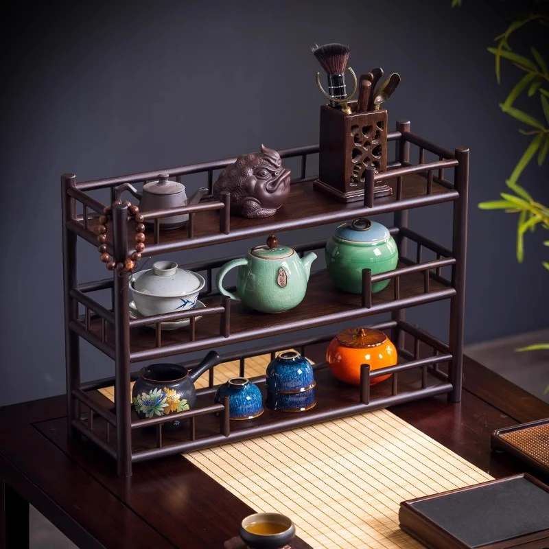 中式桌面置物架茶杯茶壶收纳架茶叶架茶具摆件展示架边柜博古架