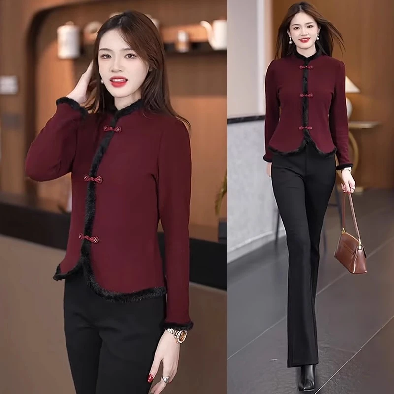 新中式国风盘扣打底衫女2025春季新款时尚设计感立领保暖内搭上衣