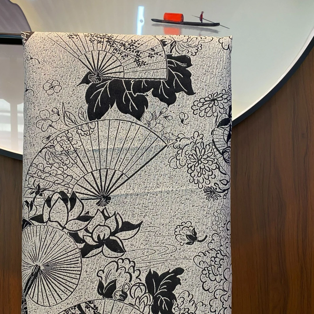 【H115扇子花】国风新中式提花汉服布料织锦缎旗袍连衣裙布料