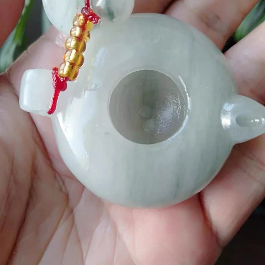 新疆 天山翠挂件金丝玉 把把壶 茶壶 酒壶 手把件 文玩茶具摆件